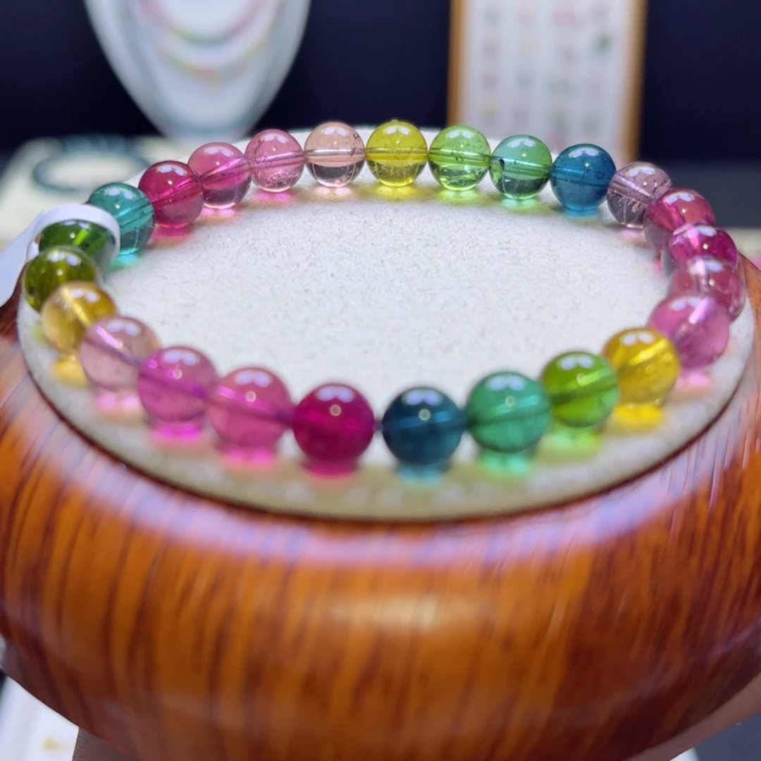 碧玺手链未镶嵌色标彩虹7.6mm