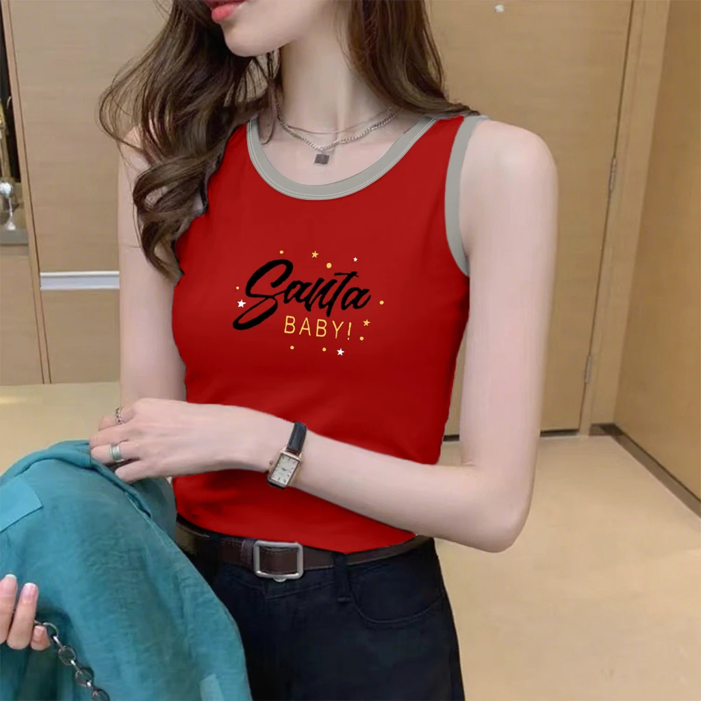 100%纯棉吊带背心女夏季修身百搭印花无袖打底内搭白色运动外穿潮