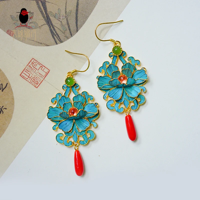 925银羽毛耳饰 衣锦媚行 925银镀金点翠耳环