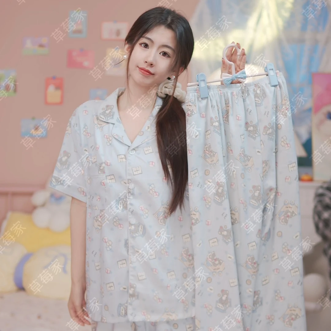 2025夏季新款睡衣女短袖短裤小熊布偶ins甜美卡通可爱家居服套装