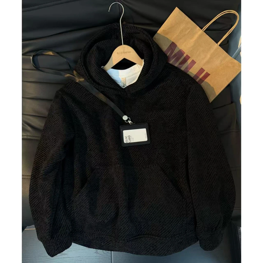 斑马纹条纹连帽卫衣秋冬季男款加绒美式休闲潮牌情侣套头上衣外套