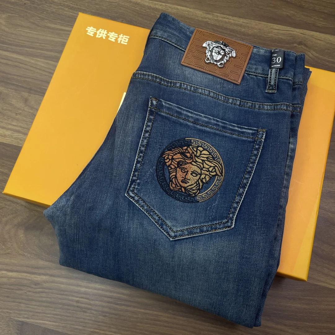 【阿江专属】美人头轻奢夏季薄款男士欧版修身小直筒时尚百搭牛仔裤