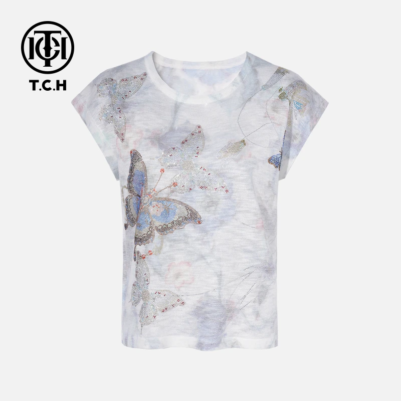 TCH烫钻工艺新时尚淑女百搭T恤女T75B09E5068轻奢洋气tch