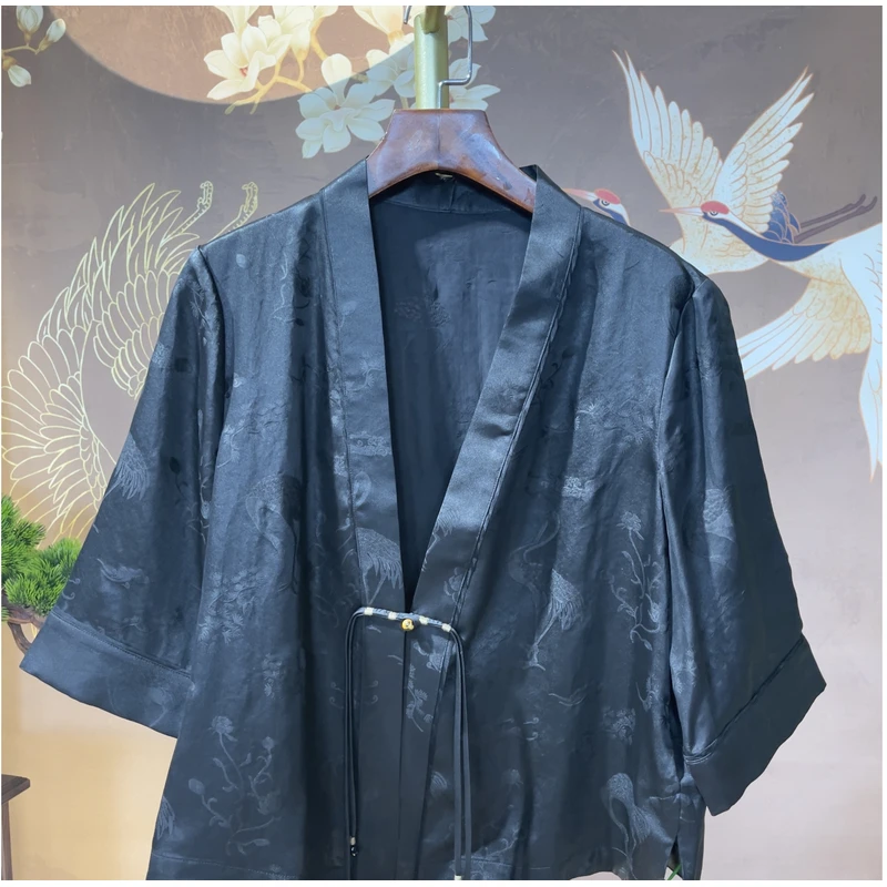 青娘子香云纱提花复古百搭透彩宽松中式汉服开衫50825