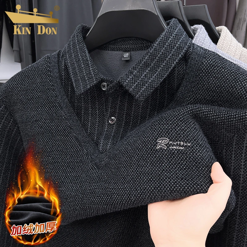 金盾加绒加厚假两件毛衣冬季男士保暖内搭针织衫中老年亲肤打底衫