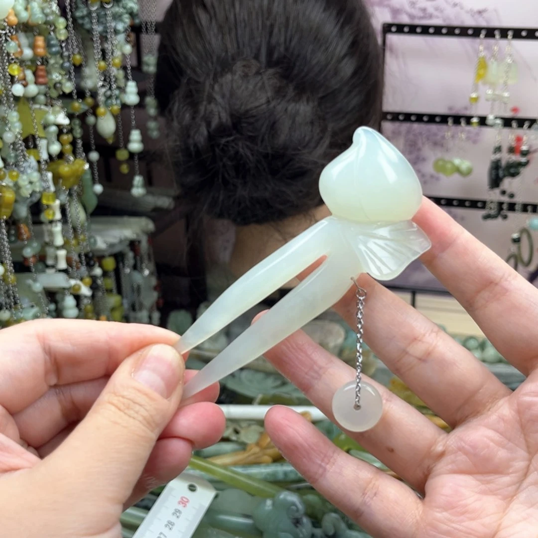 岫玉未镶嵌发饰橙**︶长10.5厘米左右，瑕疵款