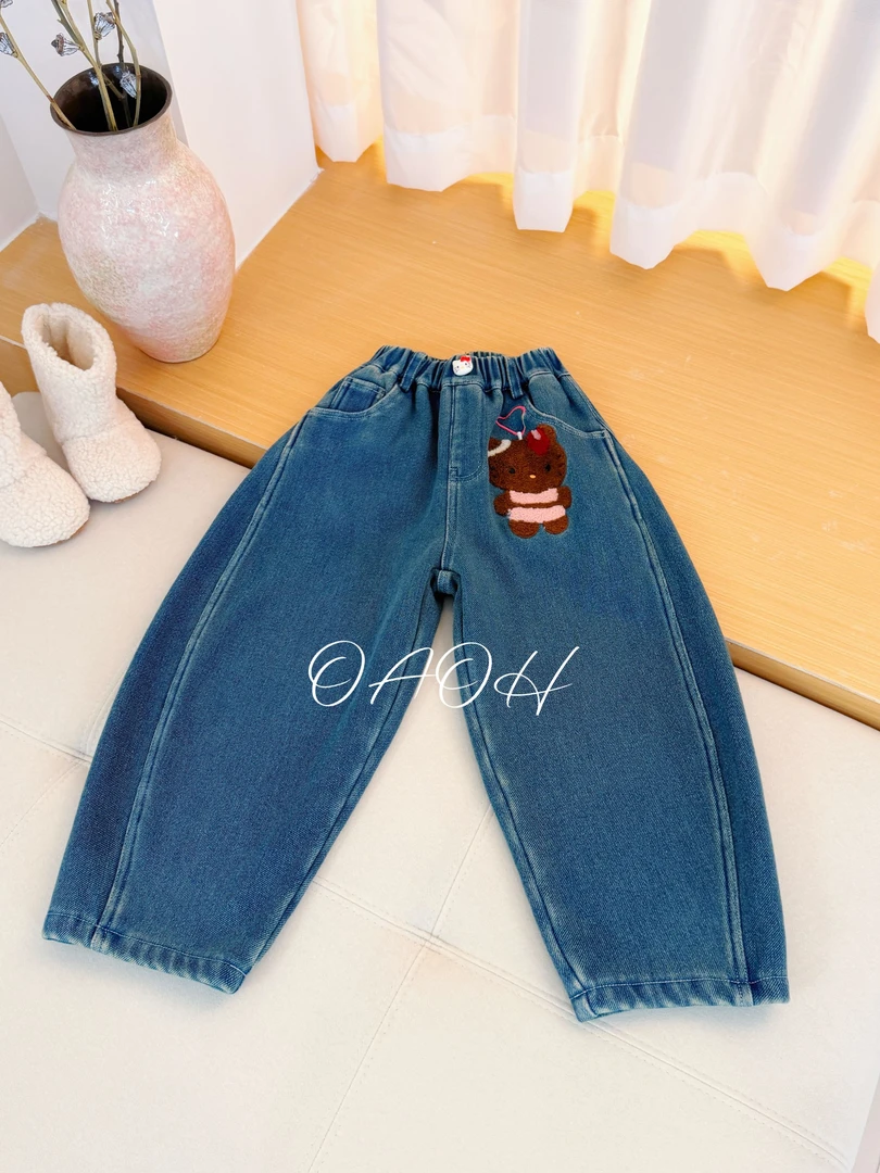 OAOH2025新款女童秋冬加绒牛仔裤洋气女生儿童冬季裤子K6117