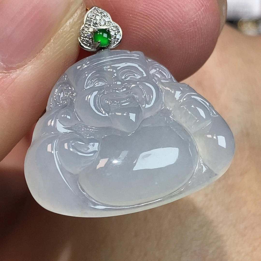 翡翠颈饰18K金镶嵌财神