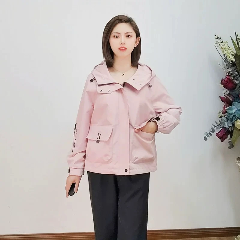 W013春秋时尚连帽休闲风衣短外套DM7