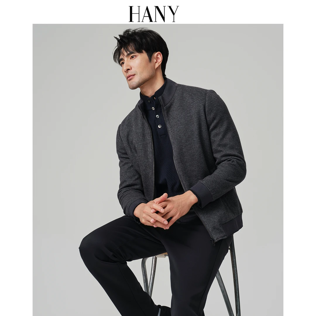 HANY[羊毛莫代尔棉]立领夹克男2025新款商务高端休闲灰色外套秋季