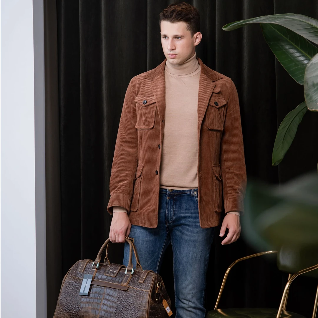 琥珀流光老钱风男装高级感西装领灯芯绒夹克休闲保暖夹克外套