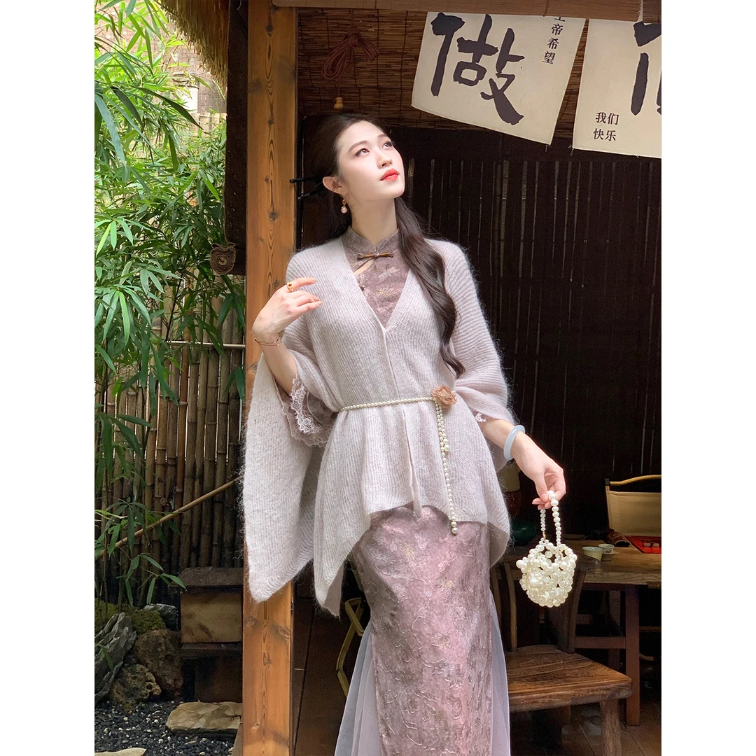 凌茜恣禾【浮梦集】新中式针织不规则时尚百搭氛围感披肩