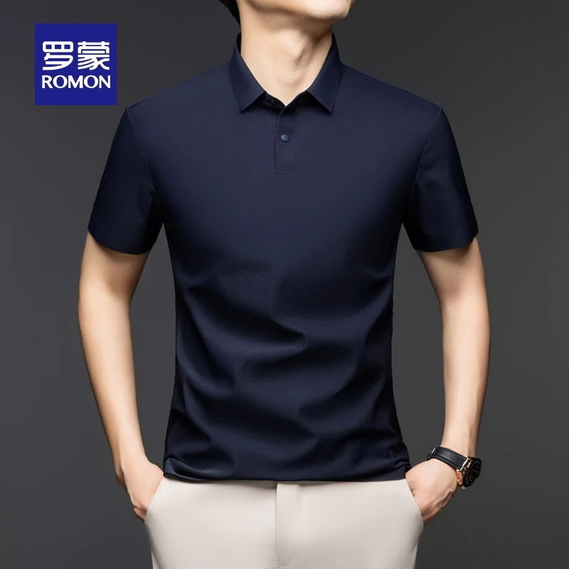 罗蒙无痕冰丝POLO衫2025夏季新款男士休闲短袖凉感透气宽松半袖