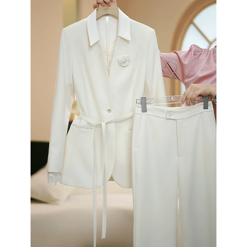 【AMNK服饰】2025春季白色气质时尚轻奢休闲修身女装套装