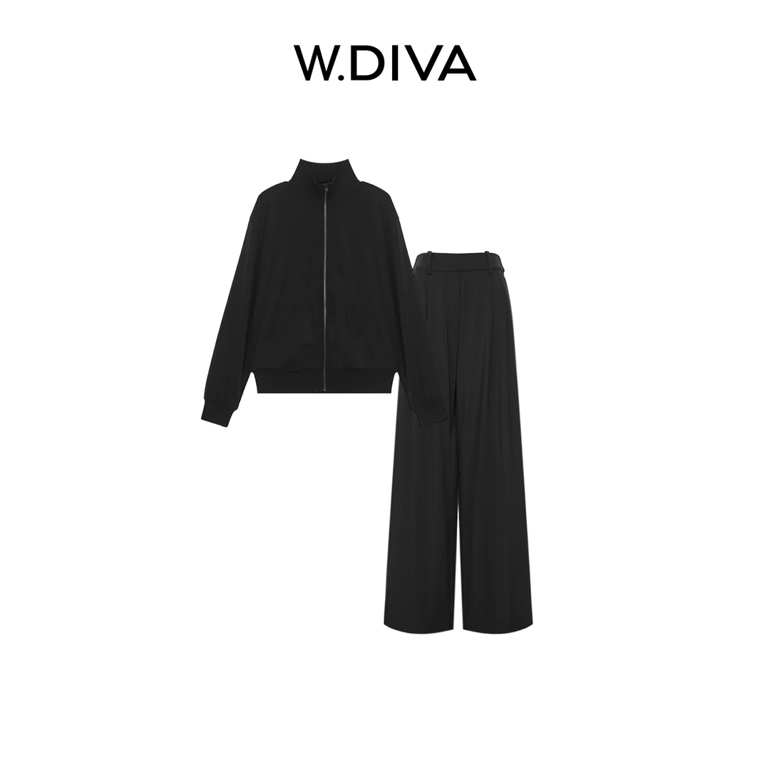 W.Diva【简构】时尚弹力休闲套装黑色大方纯欲慵懒风女装52D202487