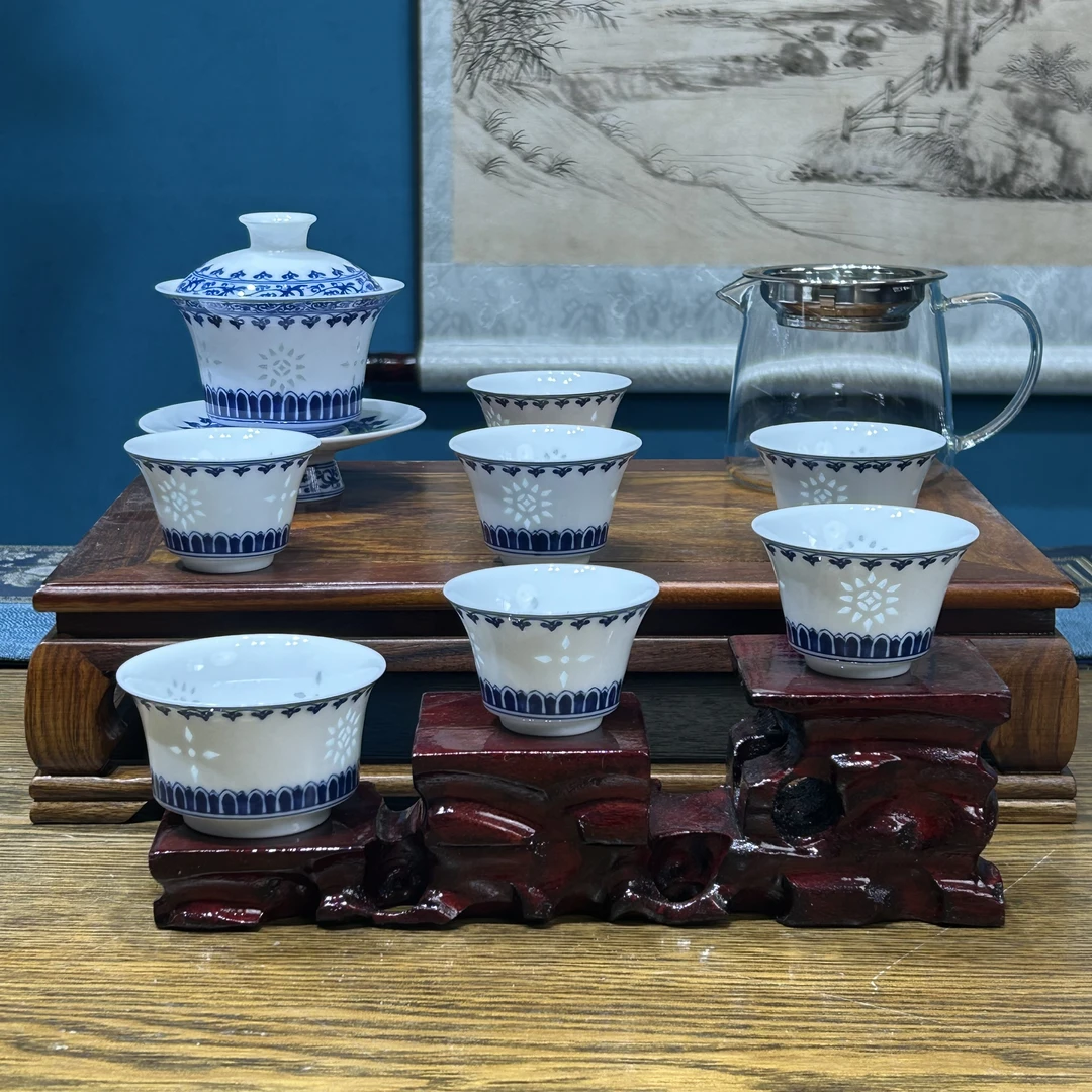 景德镇陶瓷青花玲珑套组整套茶器家用高端茶器功夫茶器