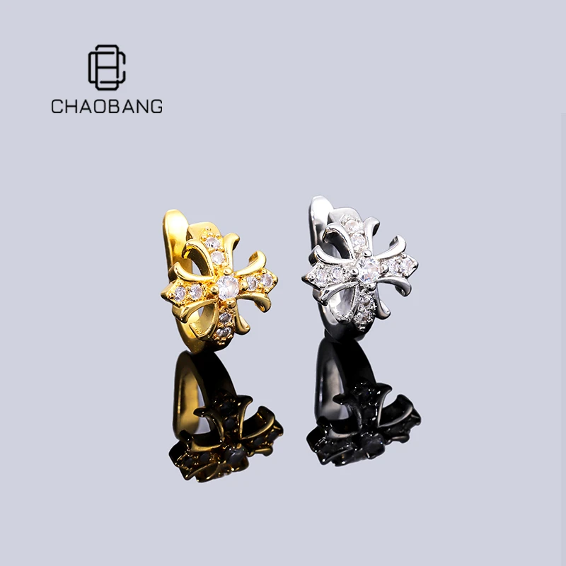 chaobang/潮邦 铜合金耳饰 镶钻鸢尾花无耳洞耳骨夹高级感ins耳饰