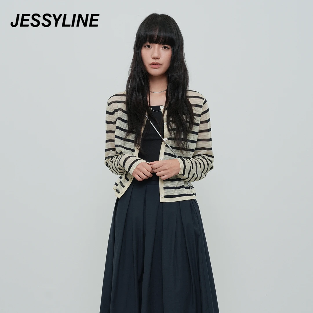 杰茜莱条纹针织衫撞色复古上衣女jessyline2025秋季新款