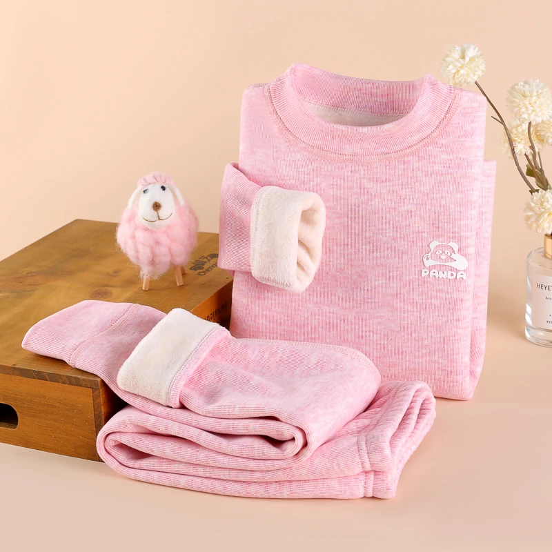 加绒加厚儿童保暖套装3-15岁男童女童家居服冬季新款无骨拼接内衣