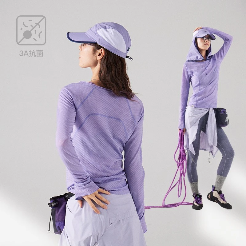 NothommeBLUE蓝岐羊毛提花网格修身T恤抗菌运动透气圆领长袖女潮