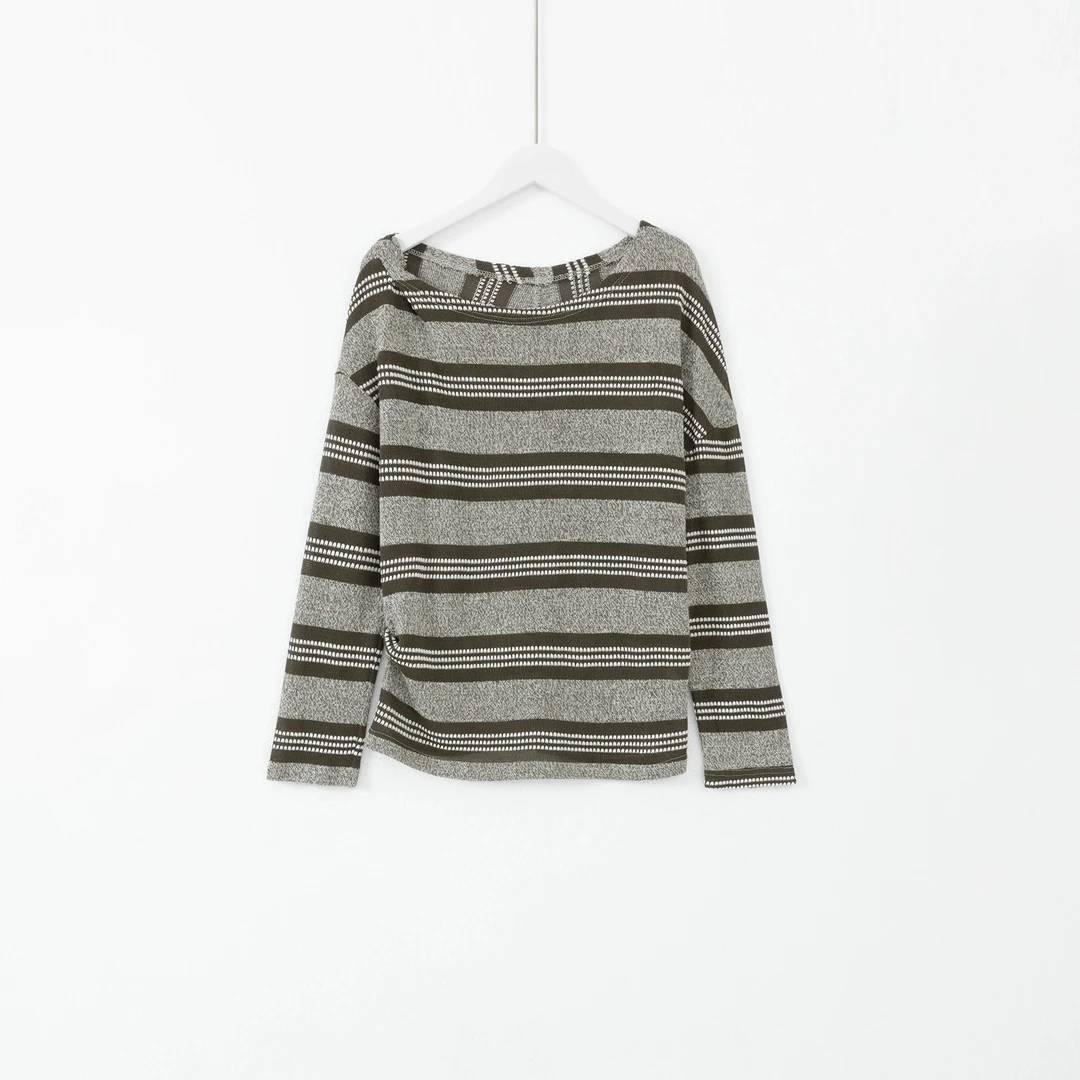 几里与麻 收腰条纹斜肩长袖针织衫 衣长56胸围103 2090847