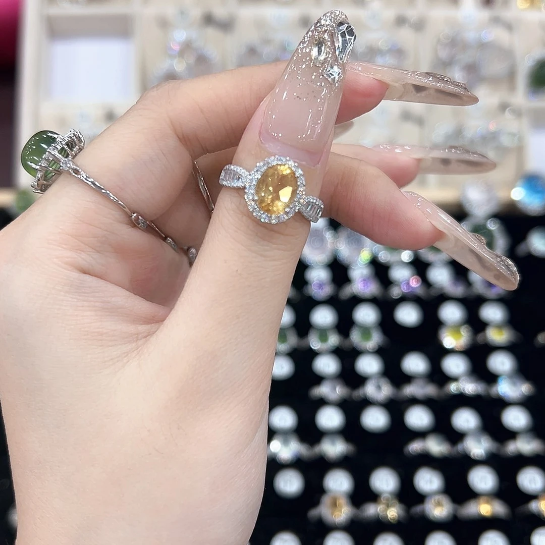 黄晶戒指银S925镶嵌