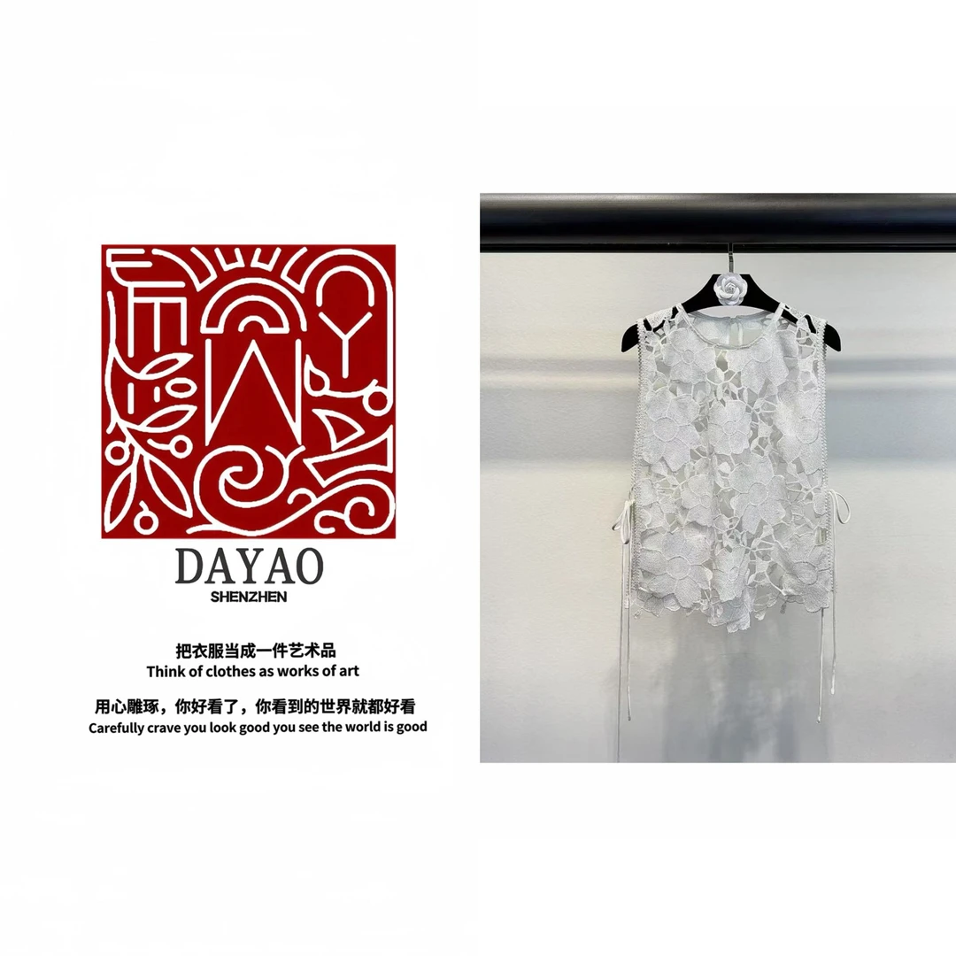 「DAYAO」25s 圆领常规款法式无袖镂空衬衫蕾丝宽松型短袖WYS25267
