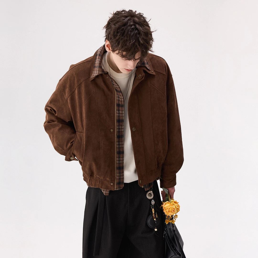 CHICERRO西西里男装美式牛皮绒翻领羽绒外套休闲百搭复古宽松保暖