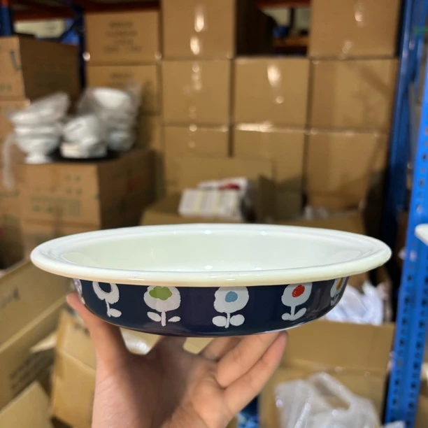 珐琅搪瓷卷边加厚烤盘6寸披萨盘子深盘家用大号保鲜盘饺子盘