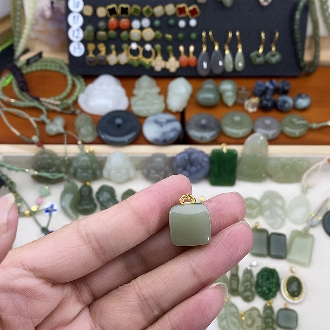 和田玉银S925镶嵌吊坠(不含链)
