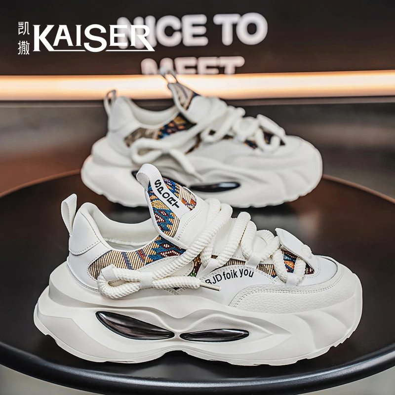 凯撒男鞋2025夏季厚底增高印花男士休闲鞋耐磨运动时尚百搭老爹鞋