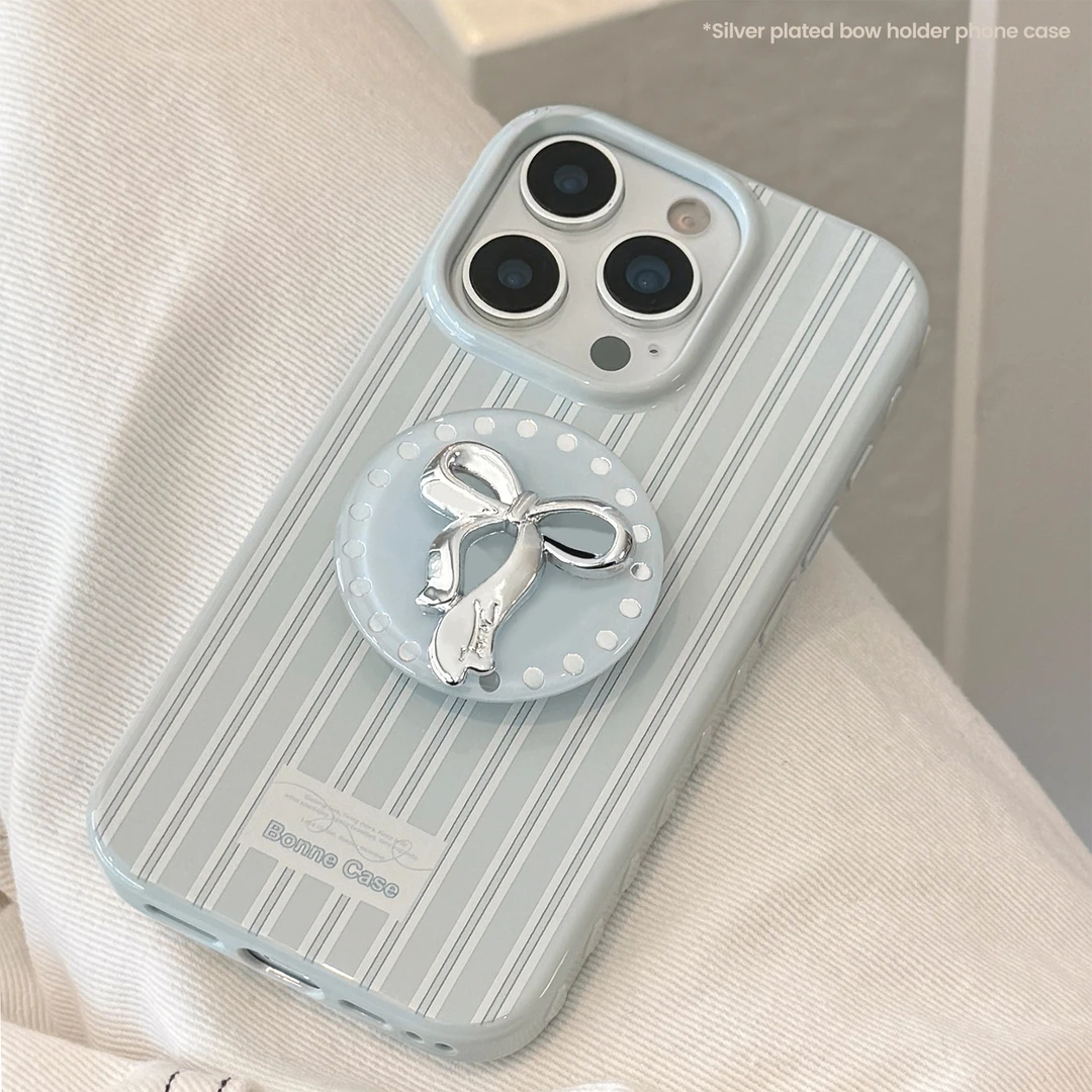 【包相机键】鎏金立体银蝴蝶结支架苹果17手机壳iphone16适用15pro