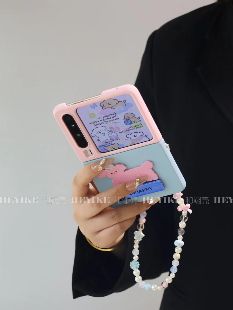 韩系蓝粉撞色适用荣耀magicvflip2手机壳折叠华为purax典藏版支架