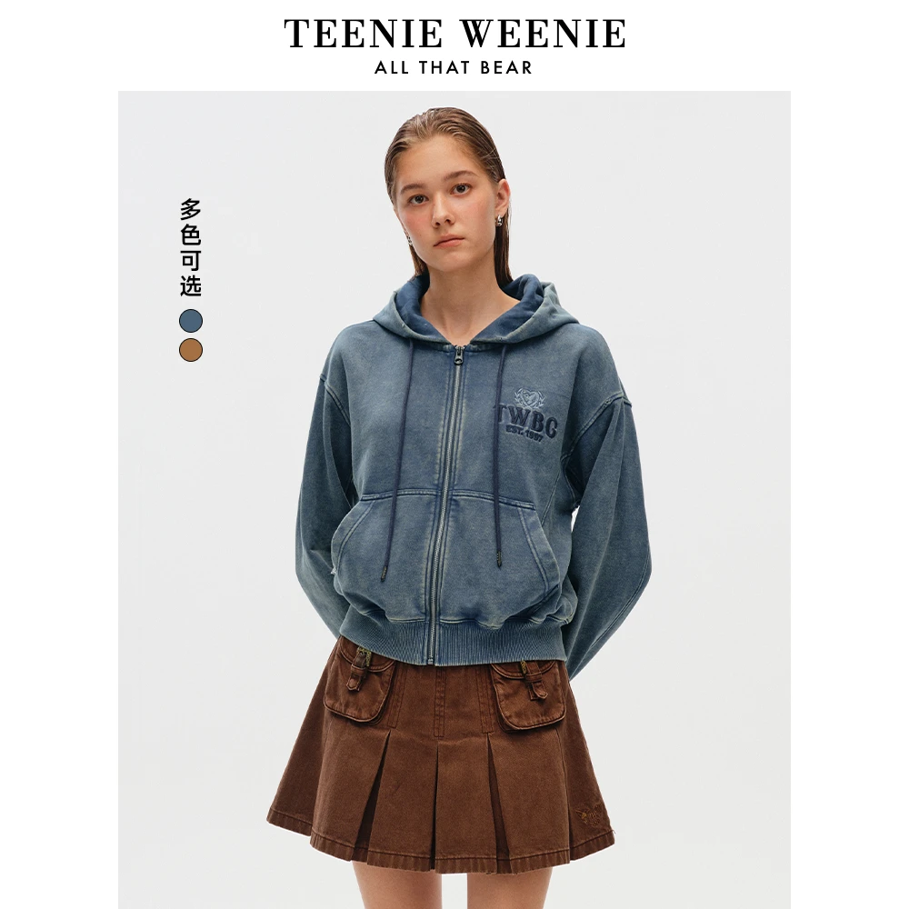 TeenieWeenie小熊连帽卫衣25复古水洗拉链短款开衫女TTMZ255202I
