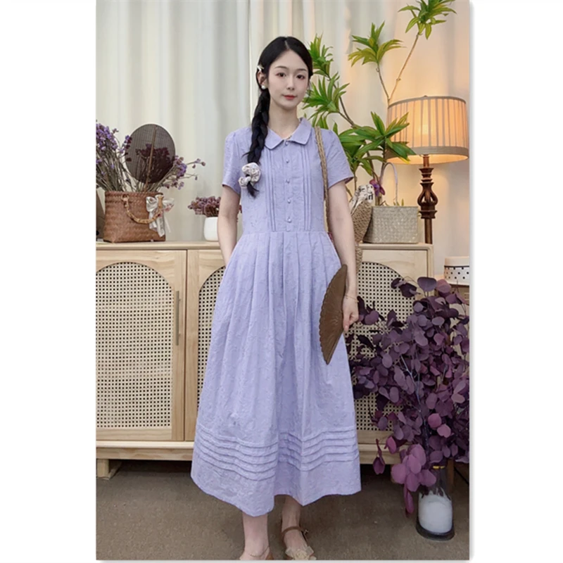大乔【鸢尾】夏季紫色刺绣短袖连衣裙减龄气质长裙显瘦轻奢文艺