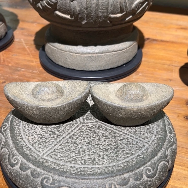 芦***陈石材一对元宝青石