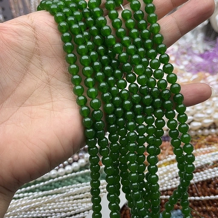 玛瑙/玉髓未镶嵌珠宝半成品2条6mm左右碧玉