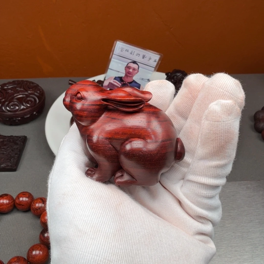 浮***梦小叶紫檀手串/手链琴料湘工石争生肖兔