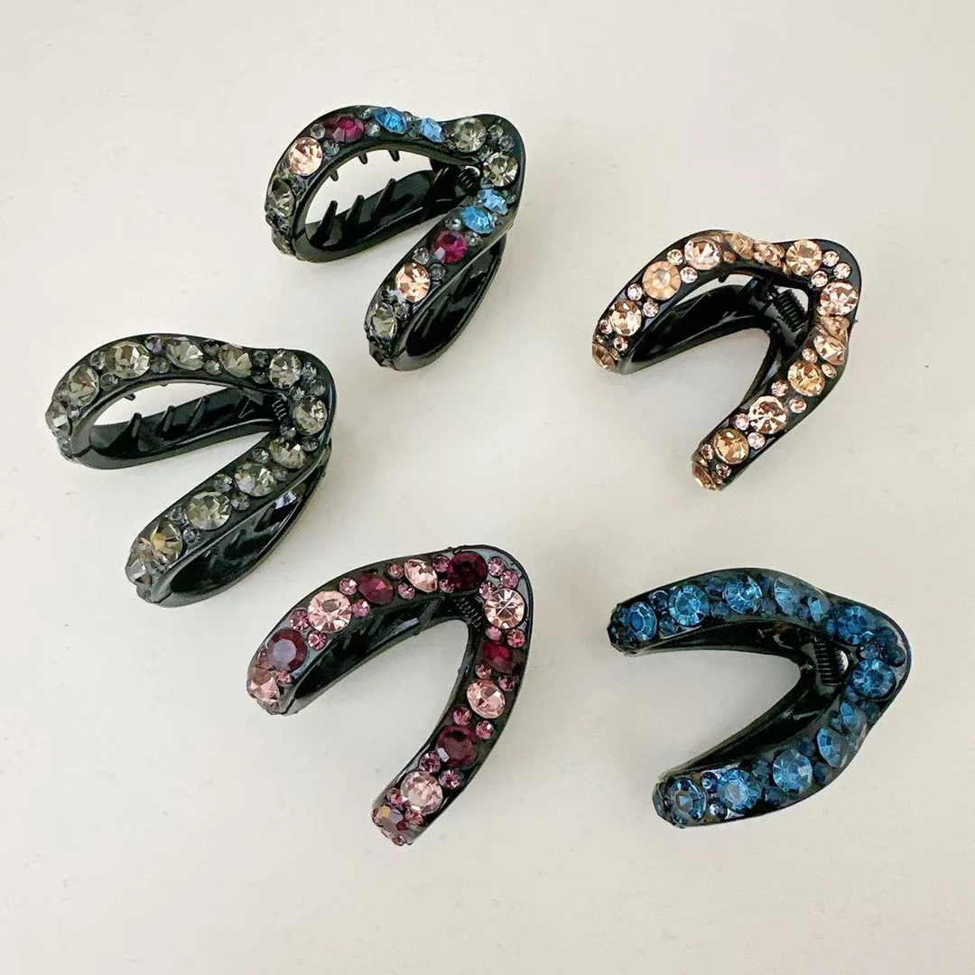 马尾固定神器后脑勺发夹半扎发发卡头饰高级水钻鲨鱼v型抓夹