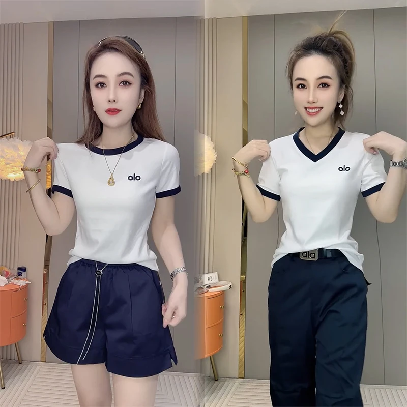 韩版设计感刺绣撞色拼接休闲减龄t恤2025夏季新款显瘦百搭上衣ol