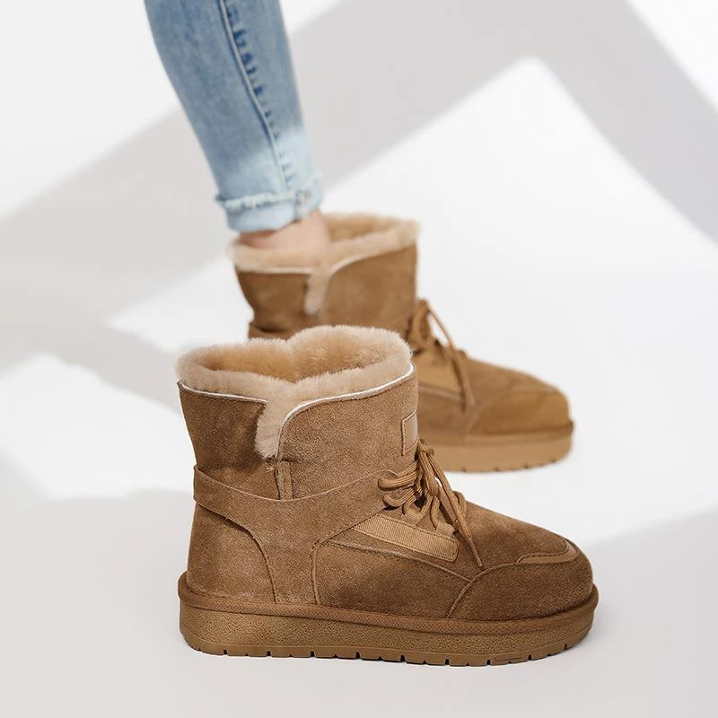 冬季羊毛靴女雪地保暖防滑棉靴高跟厚底中筒靴子加厚百搭