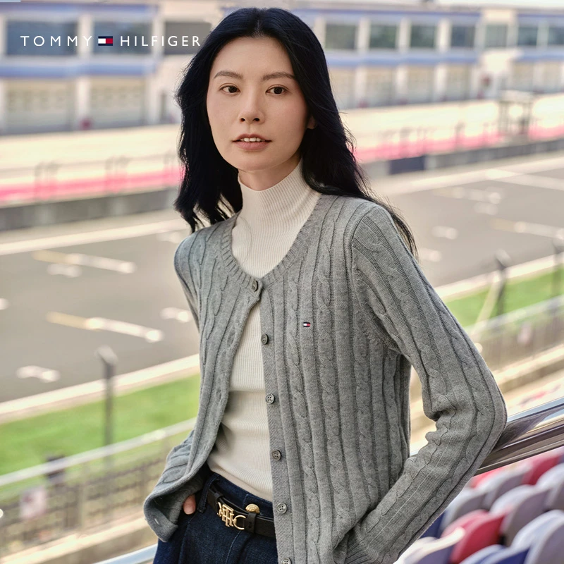 【绞花肌理】Tommy25新款秋冬女装羊毛混纺圆领针织开衫毛衣05923