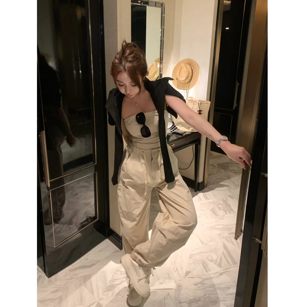 春款上新一字肩性感露肩抹胸两件套套装