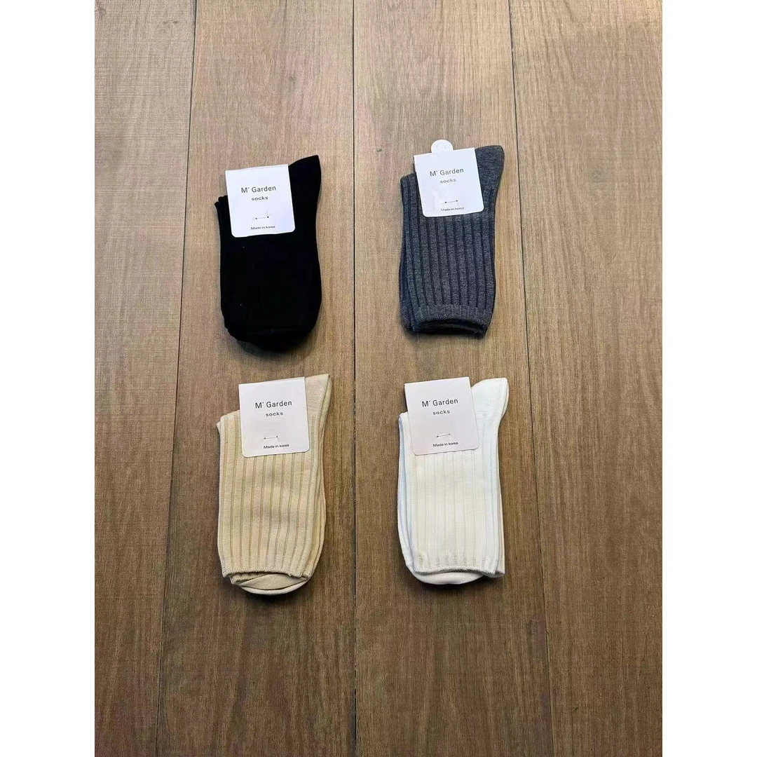 L-3533#韩系ins百搭舒适坑条中筒袜（3双一组）