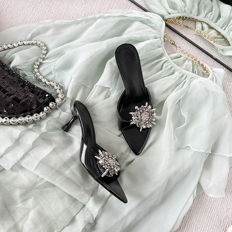 【好物分享】水钻绝美高跟凉拖女2025新款高级感尖头细跟高跟鞋