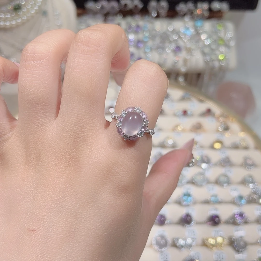 戒指芙蓉石银S925镶嵌