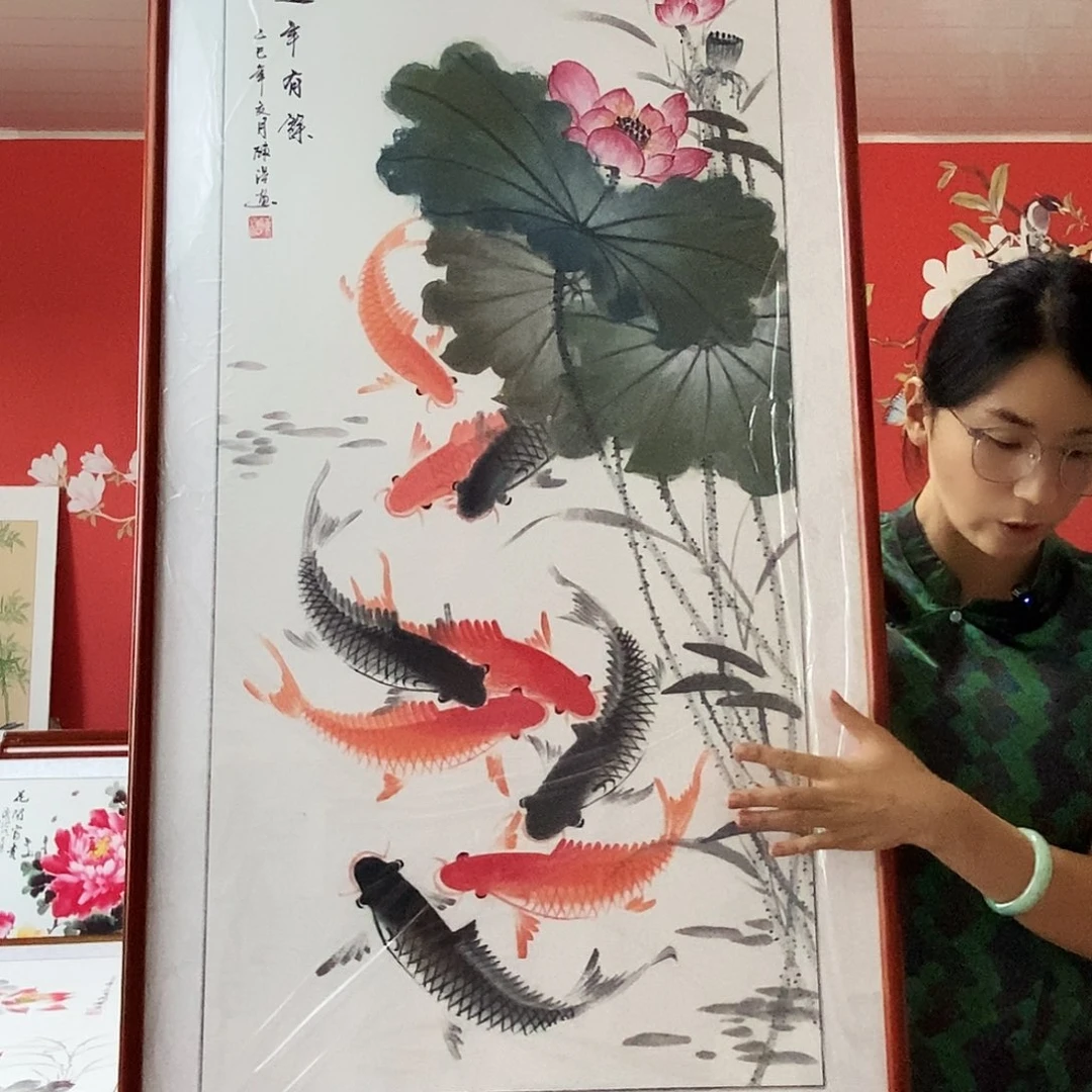 国画手写手绘带框包邮62✖️122国画作品