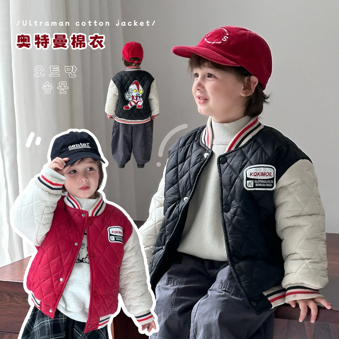 新儿童棒球服棉衣中小童棉衣宝宝外穿棉袄卡通变形亮片棉袄
