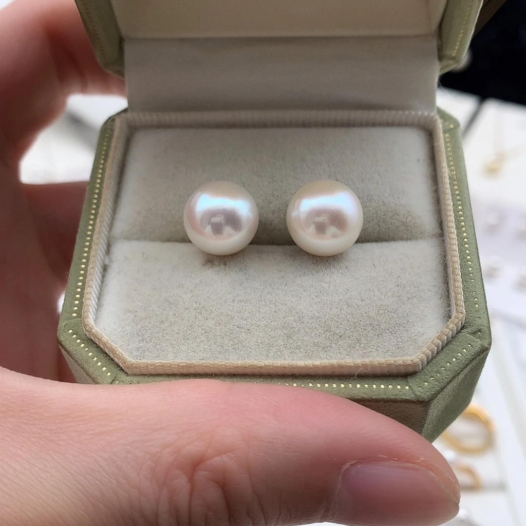 淡水珍珠耳饰银S925镶嵌11mm