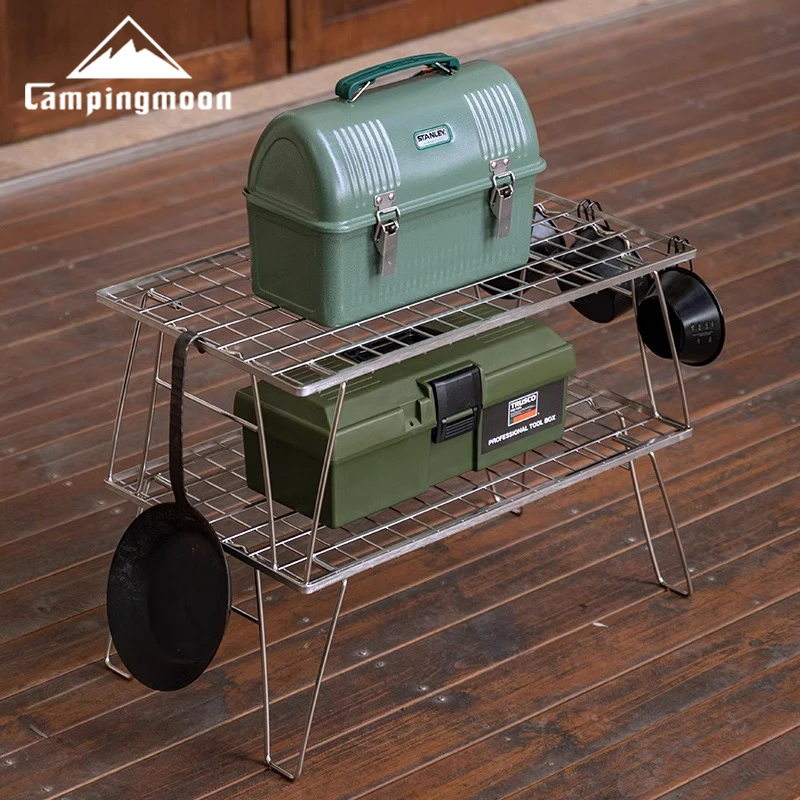 柯曼不锈钢折叠网桌户外轻量烧烤煮茶围炉桌子焚火桌置物架T-235A